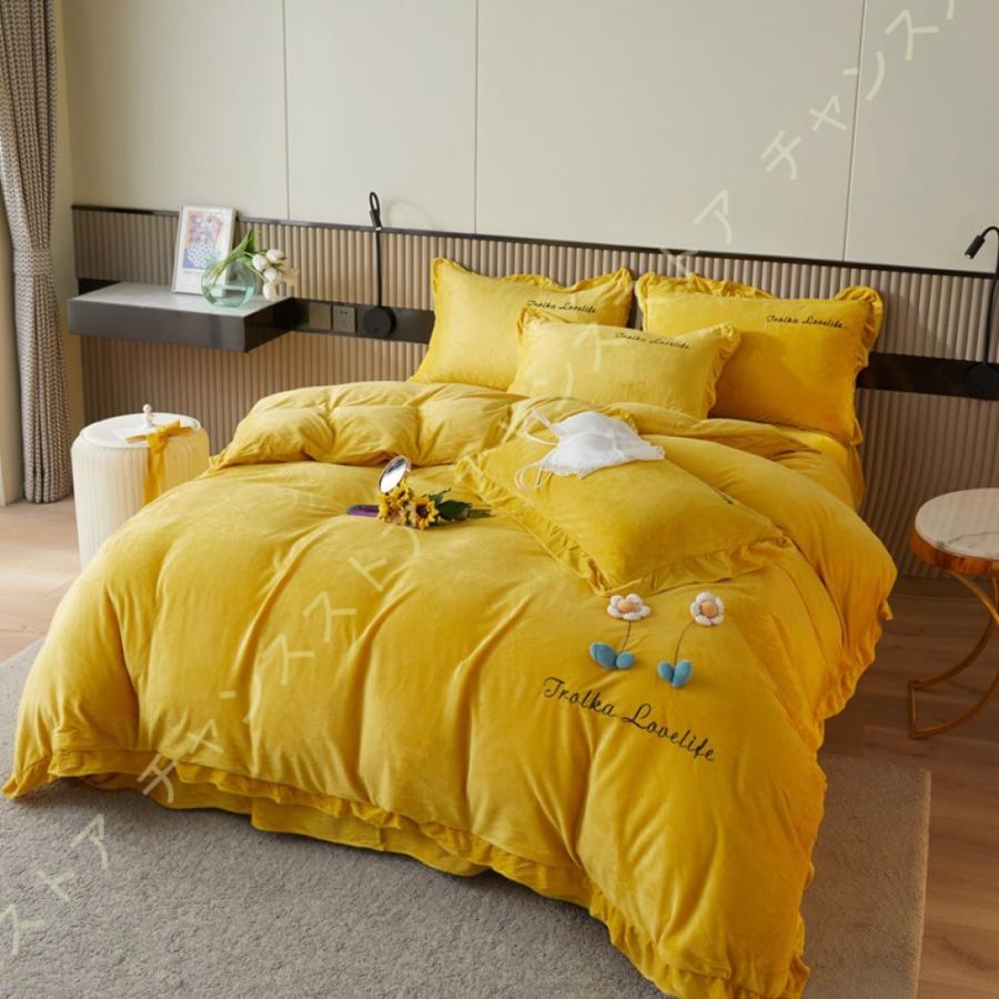 布団カバー ダブル 4点セット 掛け布団カバー ベッドシーツ 洋式 枕カバー かわいい フリル付き おしゃれ ベッド用 布団用 ベット 寝具カバー 姫系 交換無料