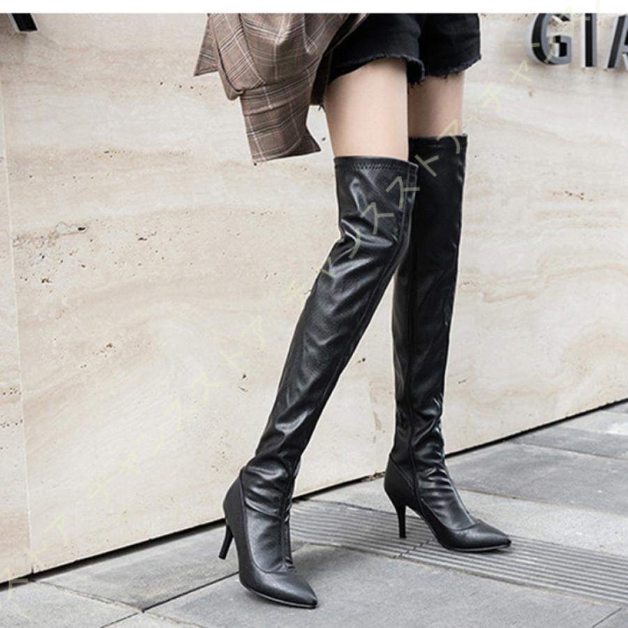 ニーハイブーツ ストレッチ レディース ピンヒール ロングブーツ ハイヒール 美脚 サイハイブーツ 大きいサイズ ポインテッドトゥ サイドジップ 痛くない 長靴 Vvf C6g Nnc21 チャンスストア 通販 Yahoo ショッピング
