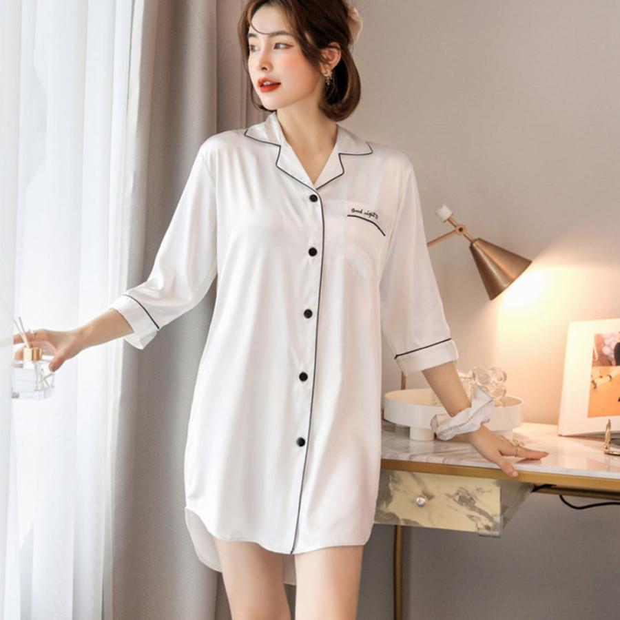 パジャマ レディース ワンピース 長袖 前開き シャツワンピ 部屋着 肌に優しい ルームウェア シャツ風 パジャマ ミニ ワンピース ルームウェア 部屋着 格安販売の