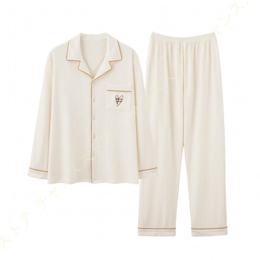 コンビニ受取対応商品 ルームウェア ナイトウェア ラペル 長袖 ボタン 薄手 ポケット 前開き 無地 ホワイト 綿100 ペアルック パジャマ 刺 春 夏秋冬 上下セット 部屋着 ねまき パジャマ カラー ホワイト Www Ayacouture Co Uk