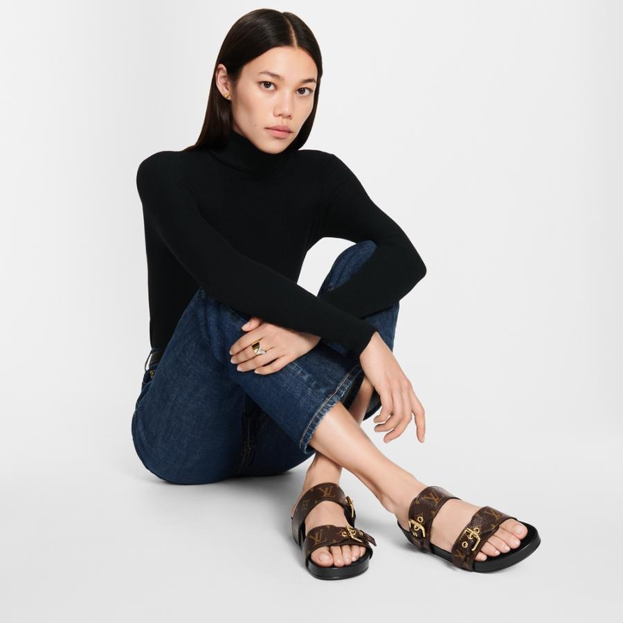 ルイヴィトン LOUIS VUITTON ミュール シューズ 靴 ブラウン ゴールド