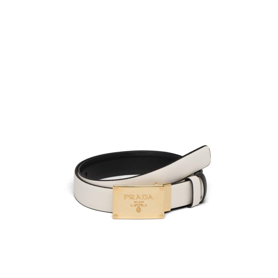 プラダ PRADA ベルト ホワイト ブラック ゴールド カーフレザー