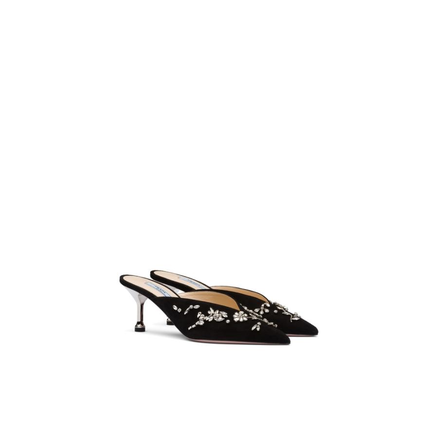新入荷 流行 プラダ PRADA サボ シューズ 靴 ネロ ブラック フラワー