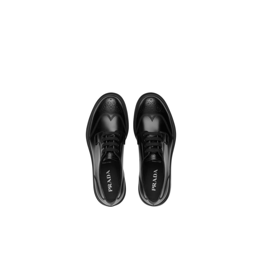 プラダ PRADA レースアップ シューズ 靴 ブラック ブラッシュドカーフ 