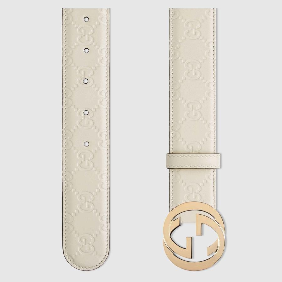 グッチ GUCCI ベルト ホワイト ゴールド GG レザー