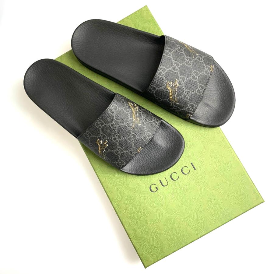 グッチ GUCCI サンダル ブラック グレー タイガー プリント GG