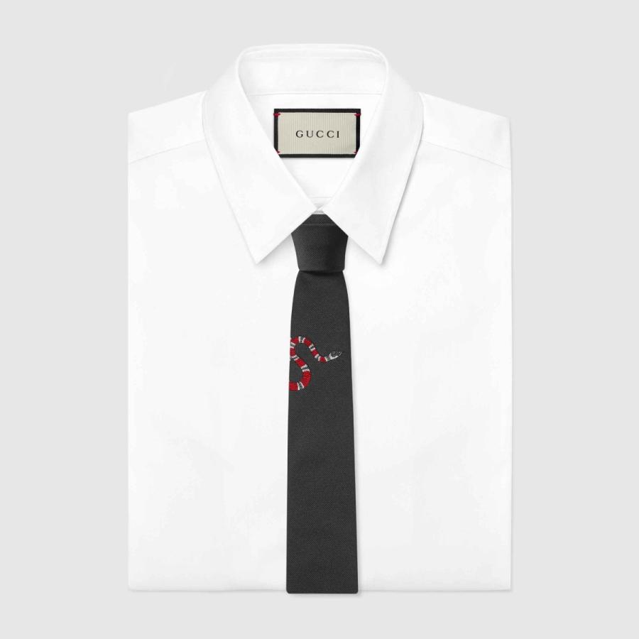 入荷予定 グッチ GUCCI ネクタイ ブラック キングスネーク シルク