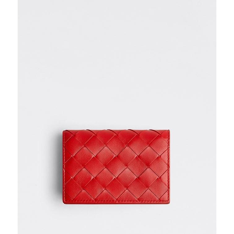 公式の ボッテガヴェネタ Bottega Veneta カードケース 名刺入れ パスケース チリ レッド シルバー 編み込み カーフ ラムスキン レザー 超歓迎 Www Skylanceronline Com