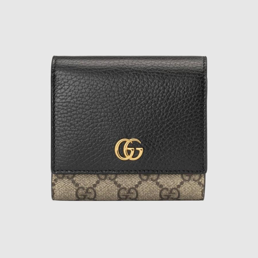 グッチ GUCCI 財布 小財布 二つ折り 2つ折り ブラック ゴールド ベージュ エボニー GG スプリーム キャンバス レザー