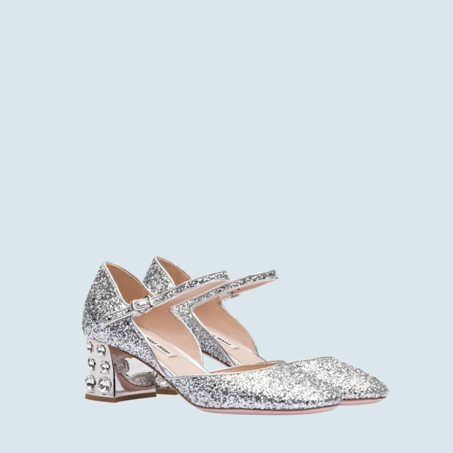 ミュウミュウ MIU MIU パンプス シューズ 靴 シルバー クリスタル