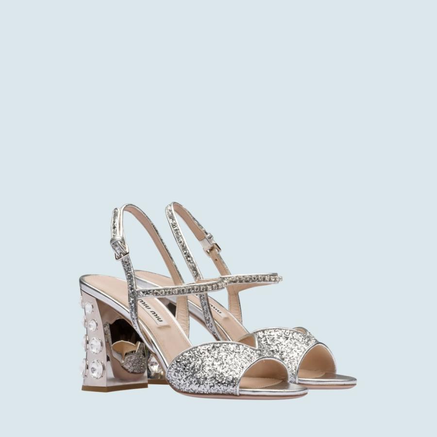 ミュウミュウ MIU MIU サンダル シルバー クリスタル グリッター
