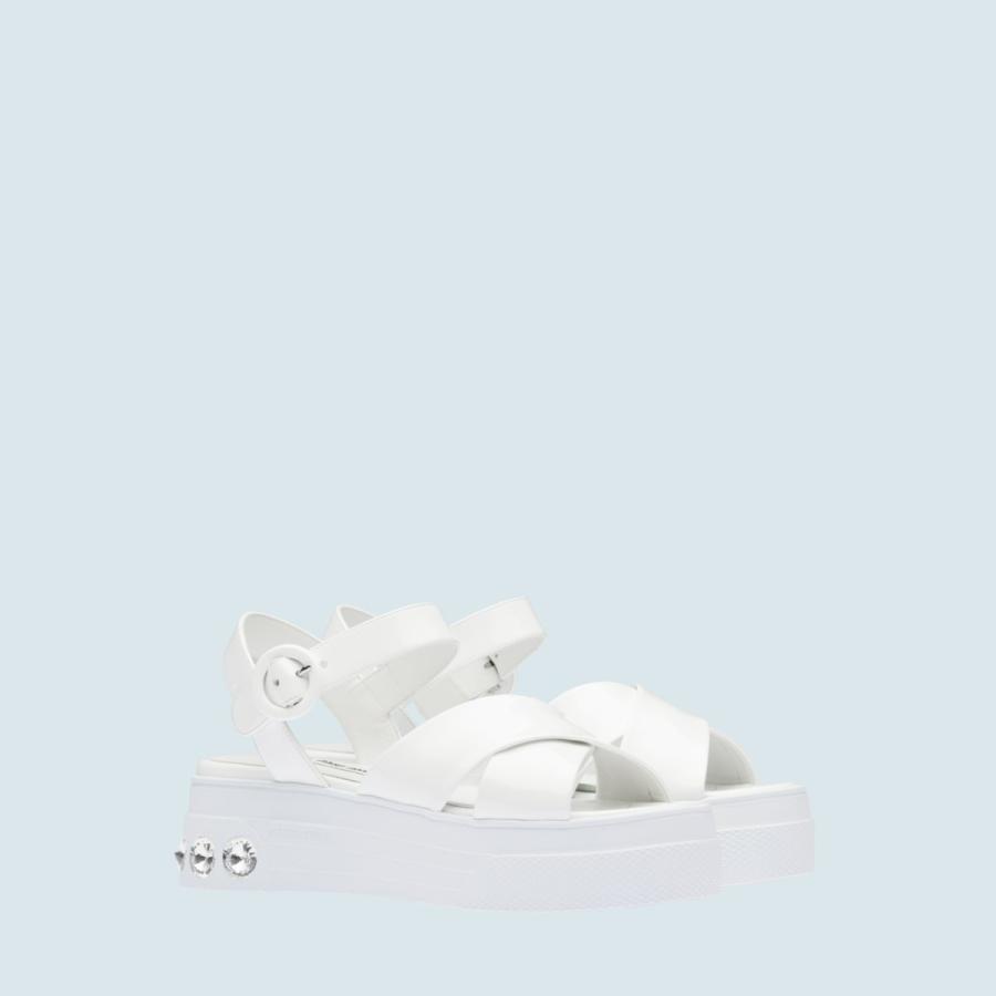 ミュウミュウ MIU MIU サンダル ホワイト クリスタル パテントレザー