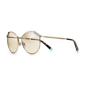 ティファニー TIFFANY サングラス アイウェア ペールゴールド クリスタル ブラウン グラデーション メタル ラウンド
