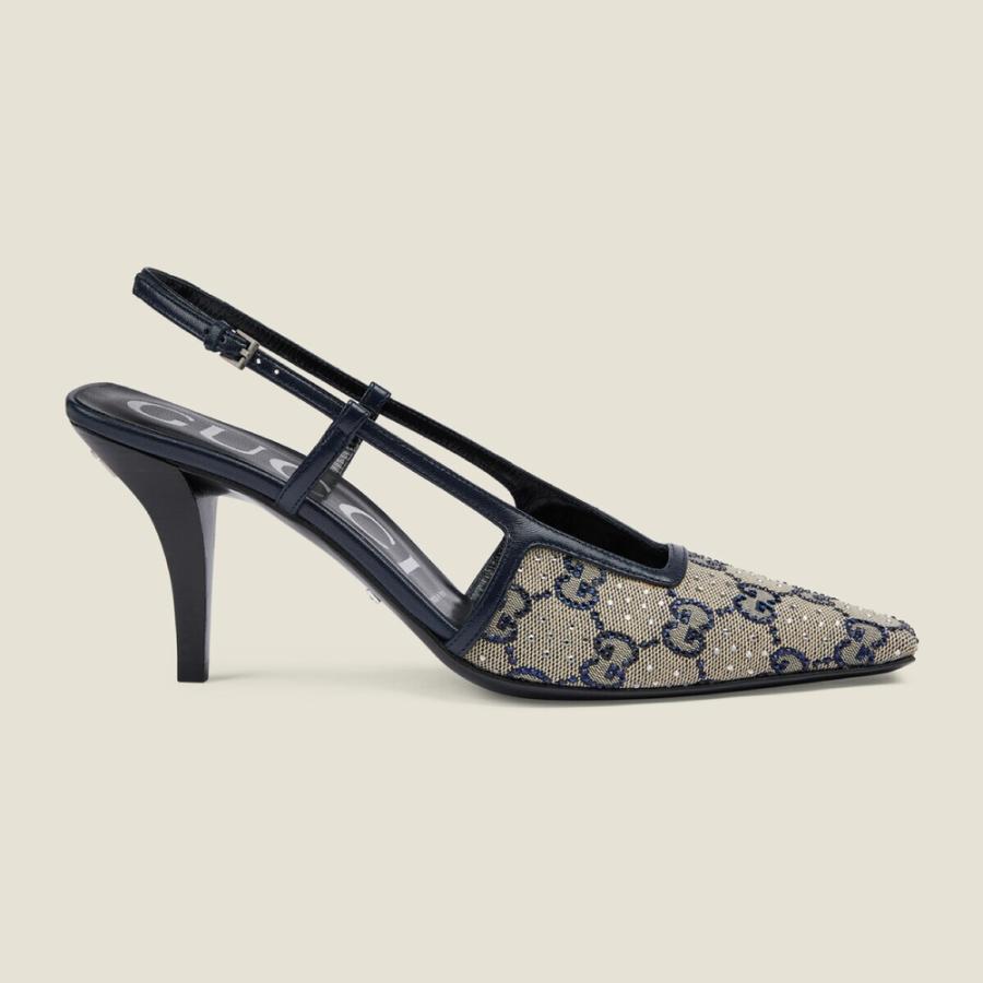 グッチ GUCCI パンプス シューズ 靴 ベージュ ブルー GG キャンバス