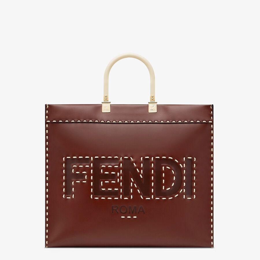 フェンディ FENDI バッグ バック トートバッグ ショルダーバッグ ブラウン ゴールド ハンドステッチ プレキシガラス レザー