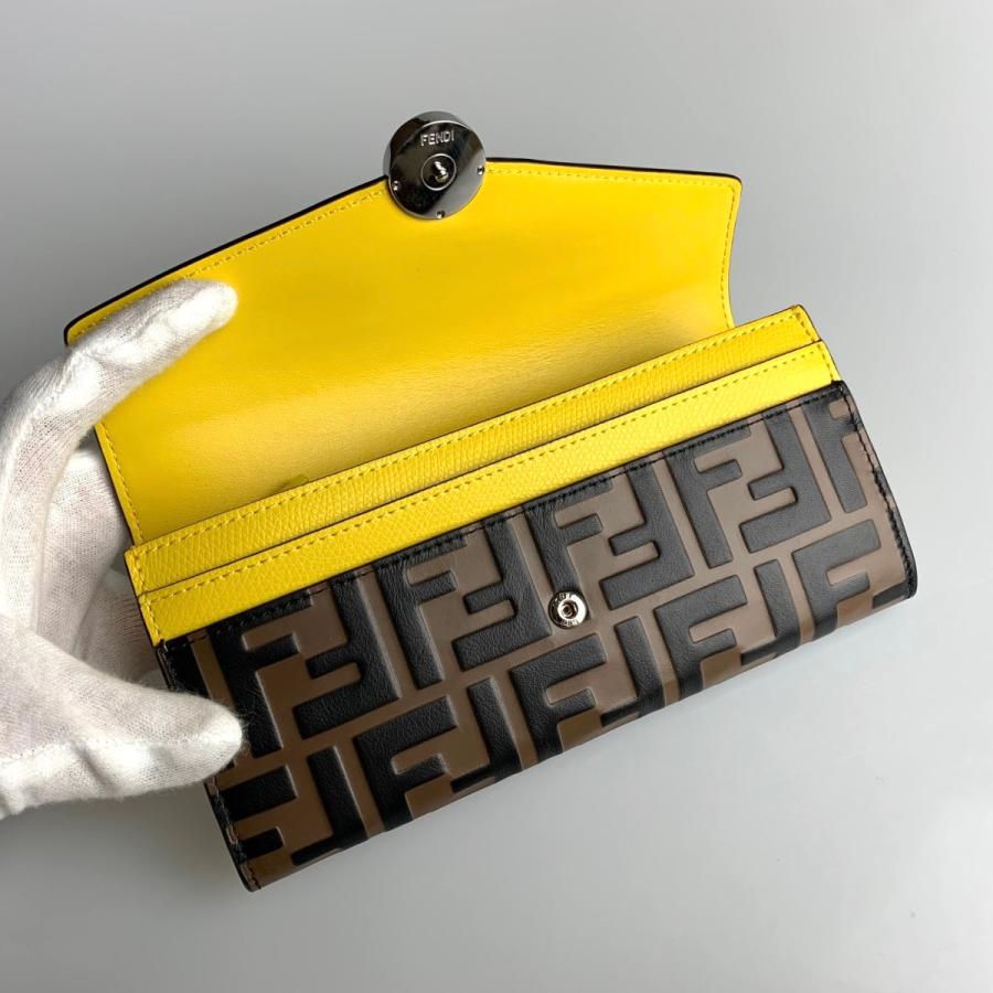 FENDI フェンディー ミニ財布 黄色 ズッカ柄 ダブルF 三つ折り