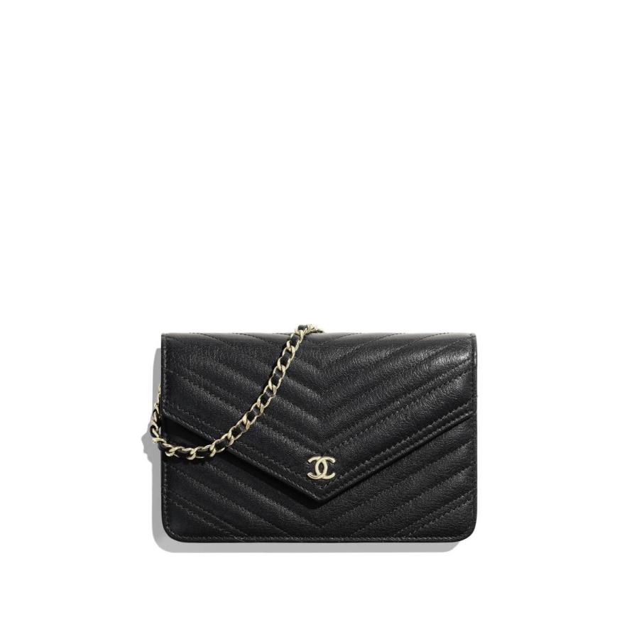 シャネル CHANEL チェーンウォレット ブラック ゴールド ゴートスキン レザー