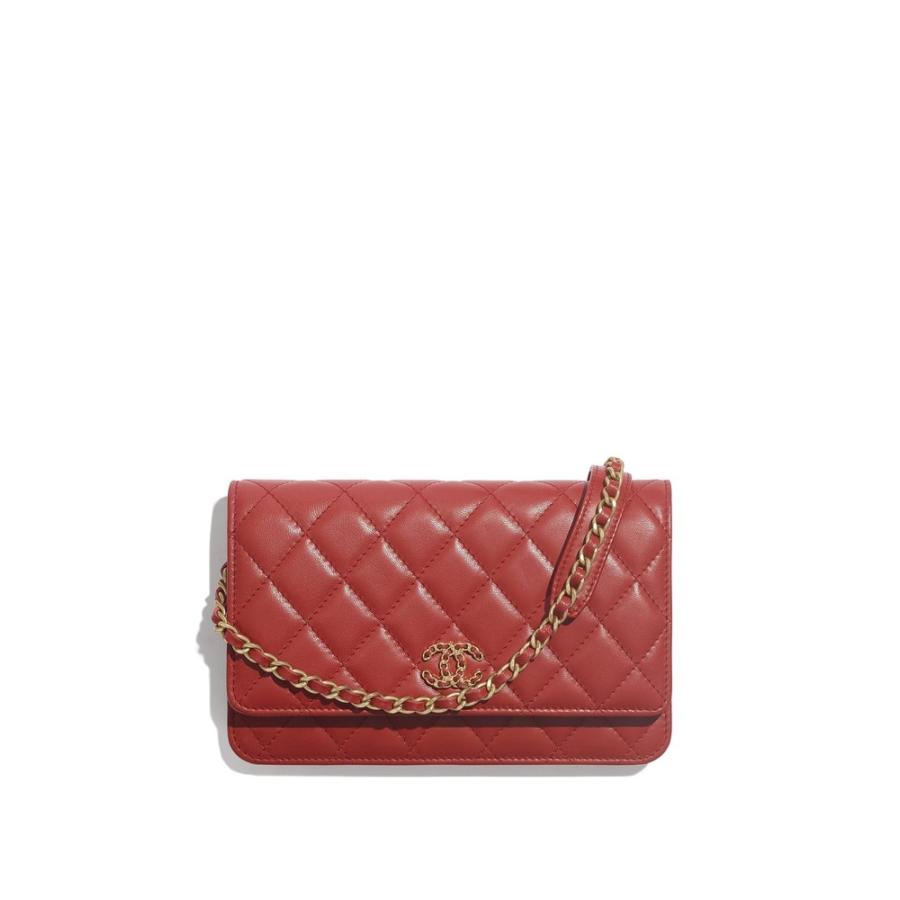 シャネル Chanel チェーンウォレット ラムスキン レザー レッド 引き出物