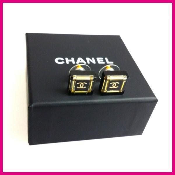 シャネル CHANEL ピアス スクエア 新作 ゴールド ブラック