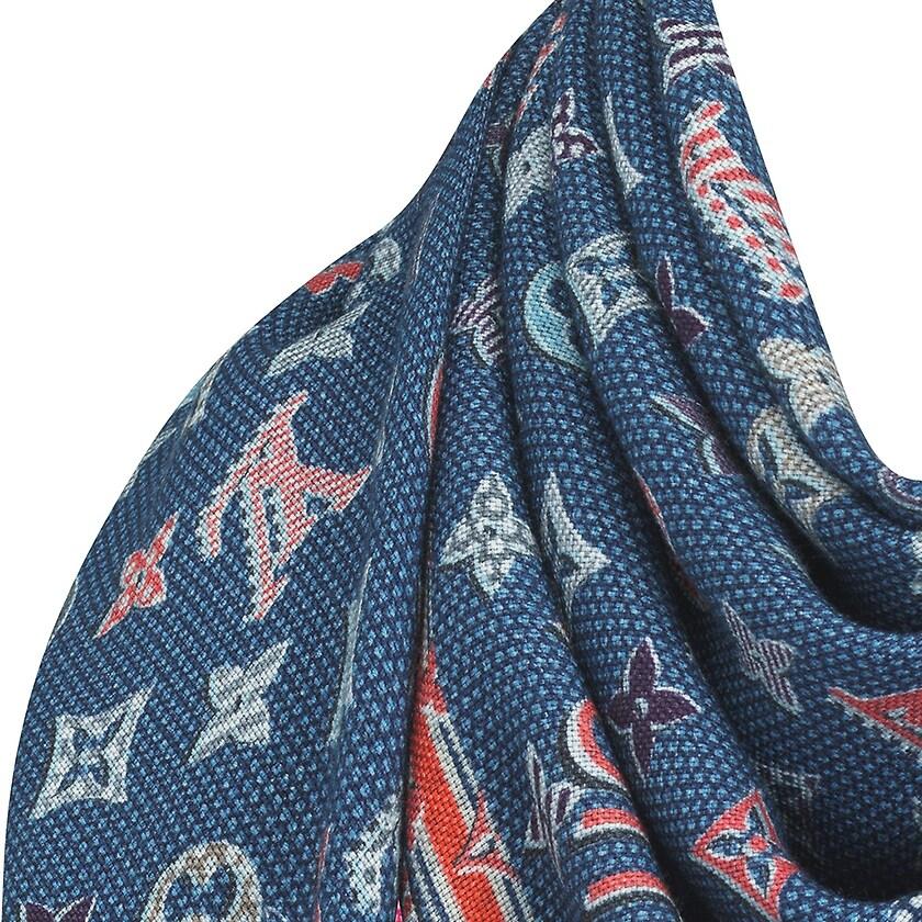セール特価 ルイヴィトン ストール Vuitton Louis ヴィトン ルイ ブランド専門店 Louis リバーシブル ウール フリンジ ドット モノグラム ブルー ショール ストール Vuitton 財布 帽子 ファッション小物