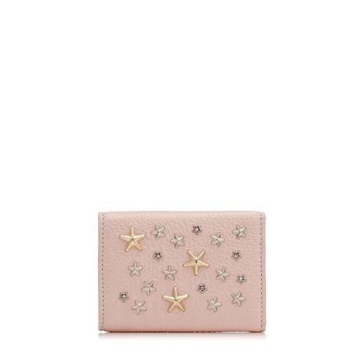 ジミーチュウ JIMMY CHOO 財布 小財布 三つ折り ３つ折り カメリア ピンク シルバー スター 星 スタッズ クリスタル パール加工 レザー