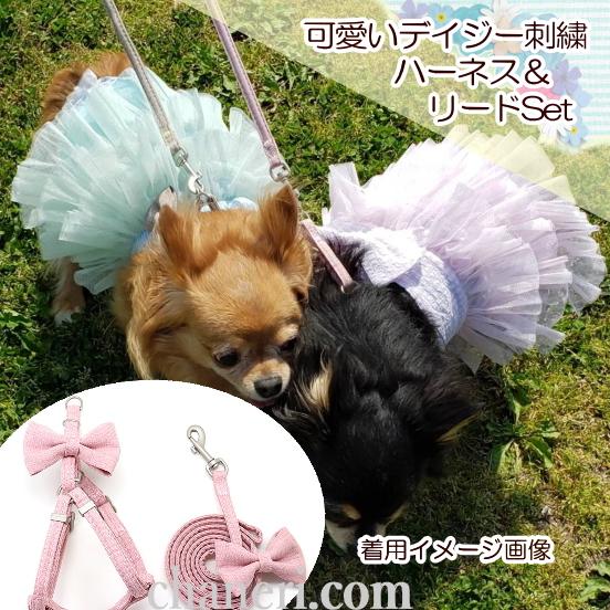 初入荷】愛犬用 ナチュラルカラー デイジー刺しゅうのハーネス＆リード