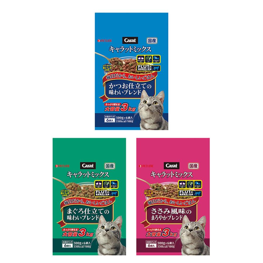 ペットライン キャラットミックス ３ｋｇ ５００ｇ ６袋 ３種各１袋 アソート キャットフード キャラット お一人様４点限り チャーム Charm Paypayモール店 通販 Paypayモール