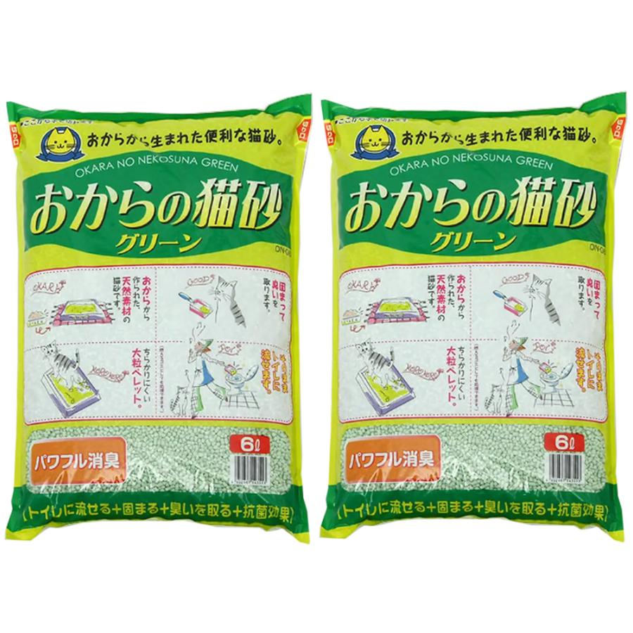常陸化工 猫砂 おからの猫砂 グリーン 6L×2袋 猫砂 おから 固まる
