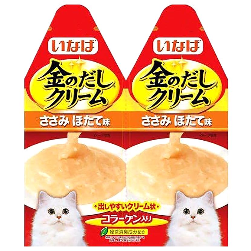 いなば　金のだしクリーム　ささみ　ほたて味　６０ｇ　（３０ｇ×２）　１２袋入り　キャットフード　金のだし｜chanet