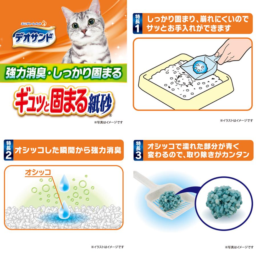 ユニチャーム、デオサンド猫の固める砂５ℓ4袋 ユニ・チャームペット デオサンド 猫砂 ギュッと固まる紙砂 5L