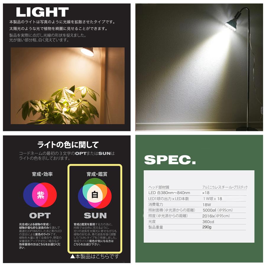 ＢＡＲＲＥＬ　植物育成用ライト　ＳＵＮ−１８Ｗ　白色光｜chanet｜04