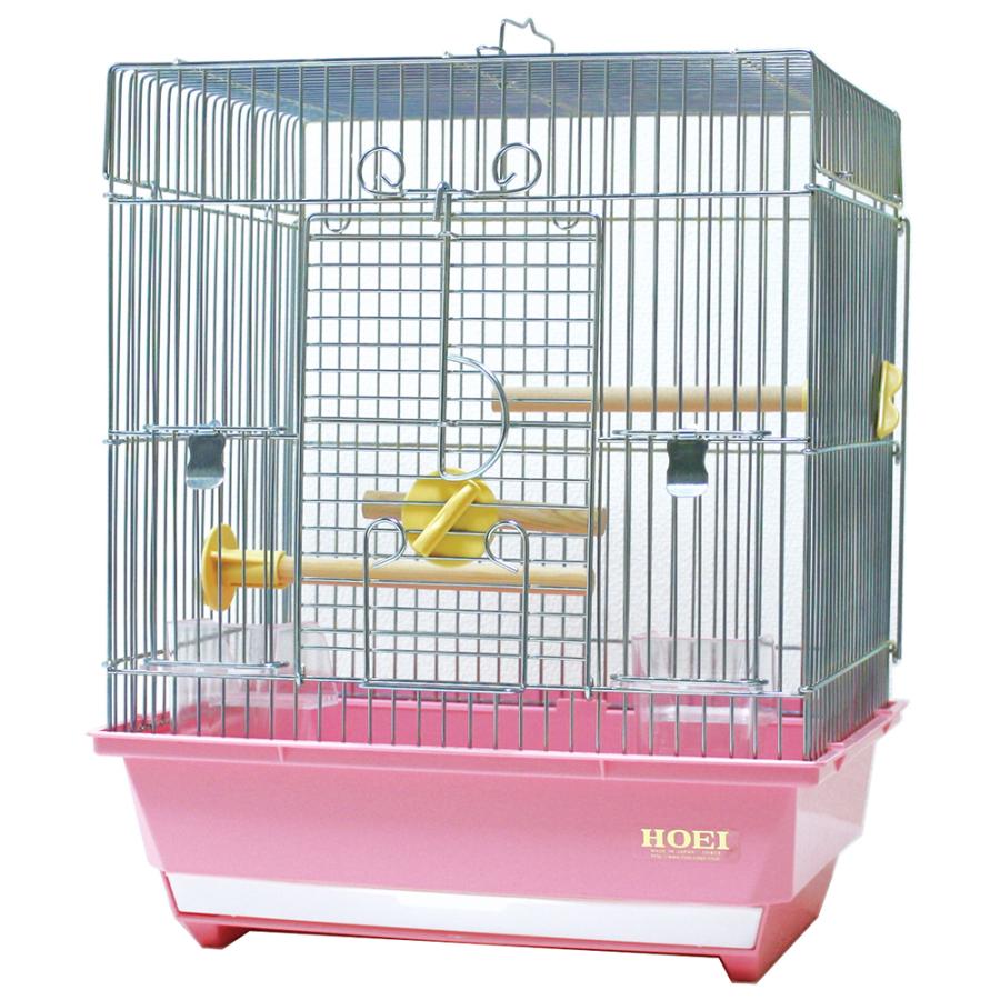 鳥かご　ＨＯＥＩ　１０１角手のりＧ　ピンク　（３２×２６×３８．５ｃｍ）　文鳥　小型インコ　フィンチ　銀メッキ｜chanet