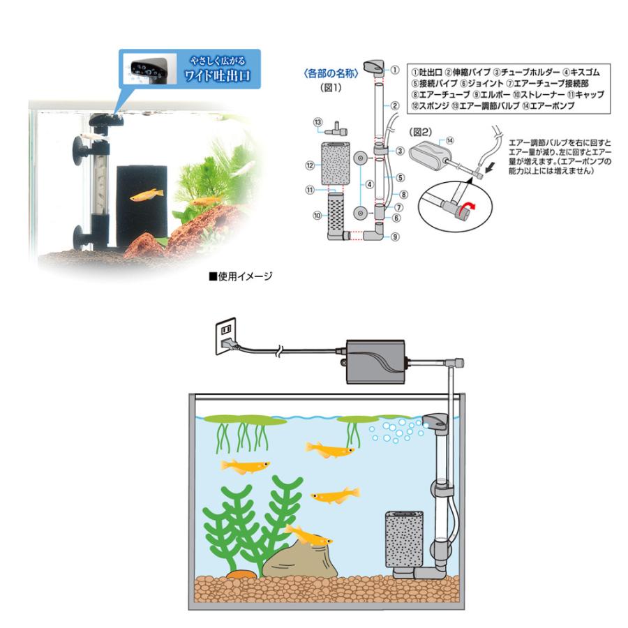 ＧＥＸ　メダカ元気　メダカを育てるフィルターセット　スポンジフィルター　エアーポンプ付き　幅〜４０ｃｍ、深さ１５〜ｃｍ水槽｜chanet｜05