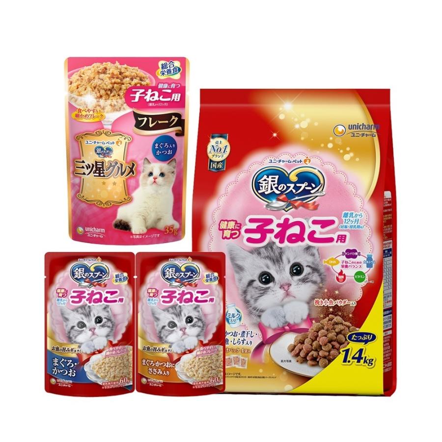 キャットフード　銀のスプーン　子猫セット　健康に育つ子ねこ用　１．４ｋｇ＋ウェット３種２４袋｜chanet