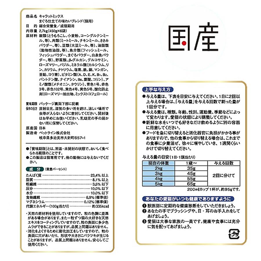 キャットフード　ペットライン　キャラットミックス　まぐろ仕立ての味わいブレンド　２．７ｋｇ（４５０ｇ×６袋）　国産｜chanet｜04