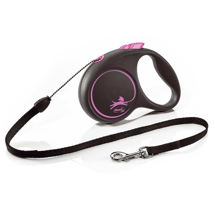 フレキシリード　ブラックデザイン　コード　５ｍ　Ｓ　ピンク　犬　リード　伸縮リード | 