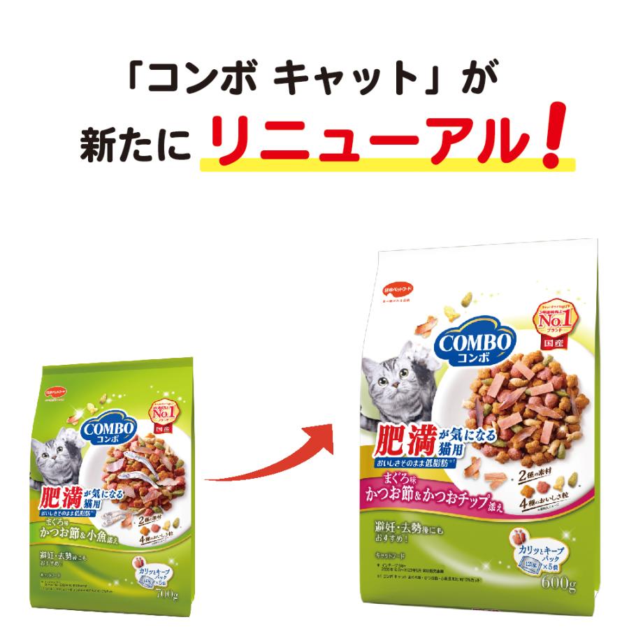 キャットフード　コンボ　キャット　肥満が気になる猫用　まぐろ味・かつお節・かつおチップ添え　６００ｇ（１２０ｇ×５袋）｜chanet｜05