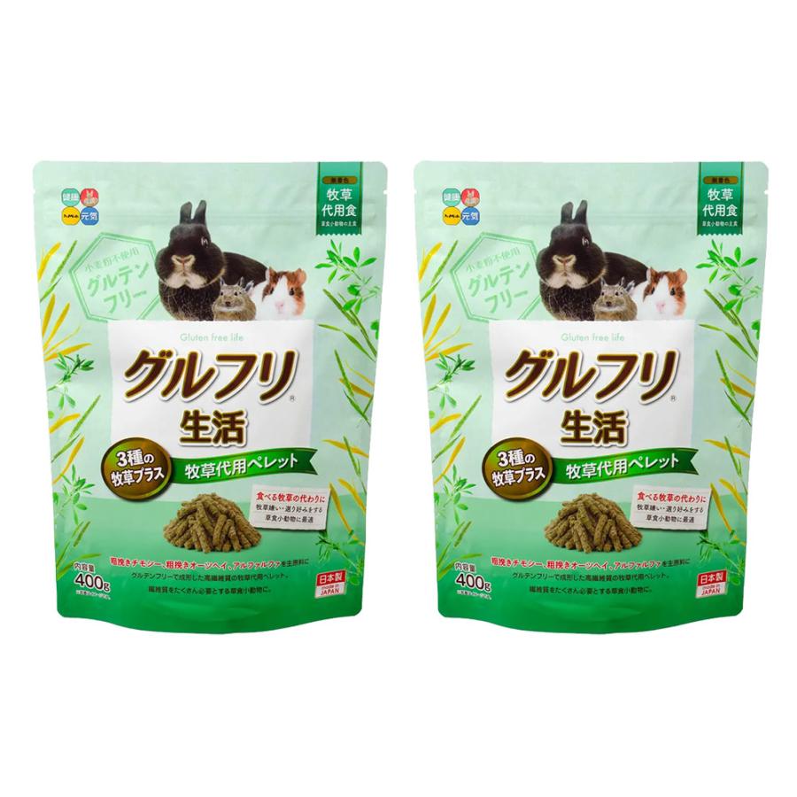 ハイペット　グルフリ生活　牧草代用ペレット　３種の牧草プラス　４００ｇ×２　フード　うさぎ　デグー　モルモット（Yahoo!・チャーム charm ヤフー店）