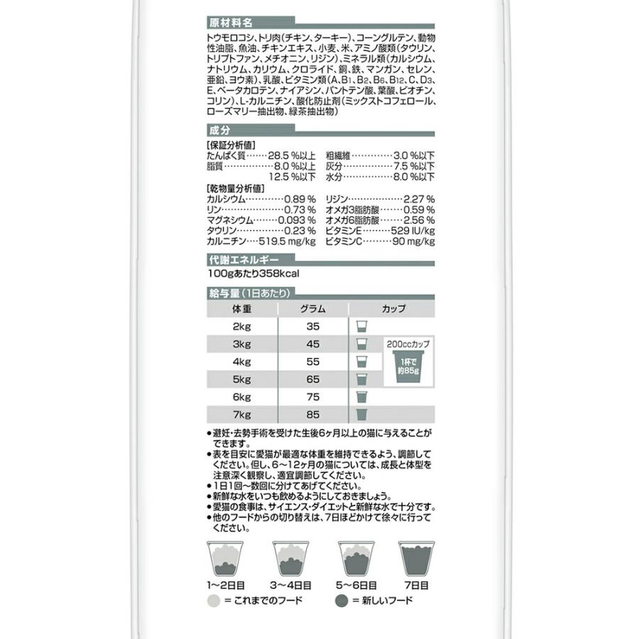 キャットフード　サイエンスダイエット　避妊・去勢猫用　避妊・去勢後〜６歳　チキン　２．５ｋｇ×４　ヒルズ　猫　ドライフード |  | 02