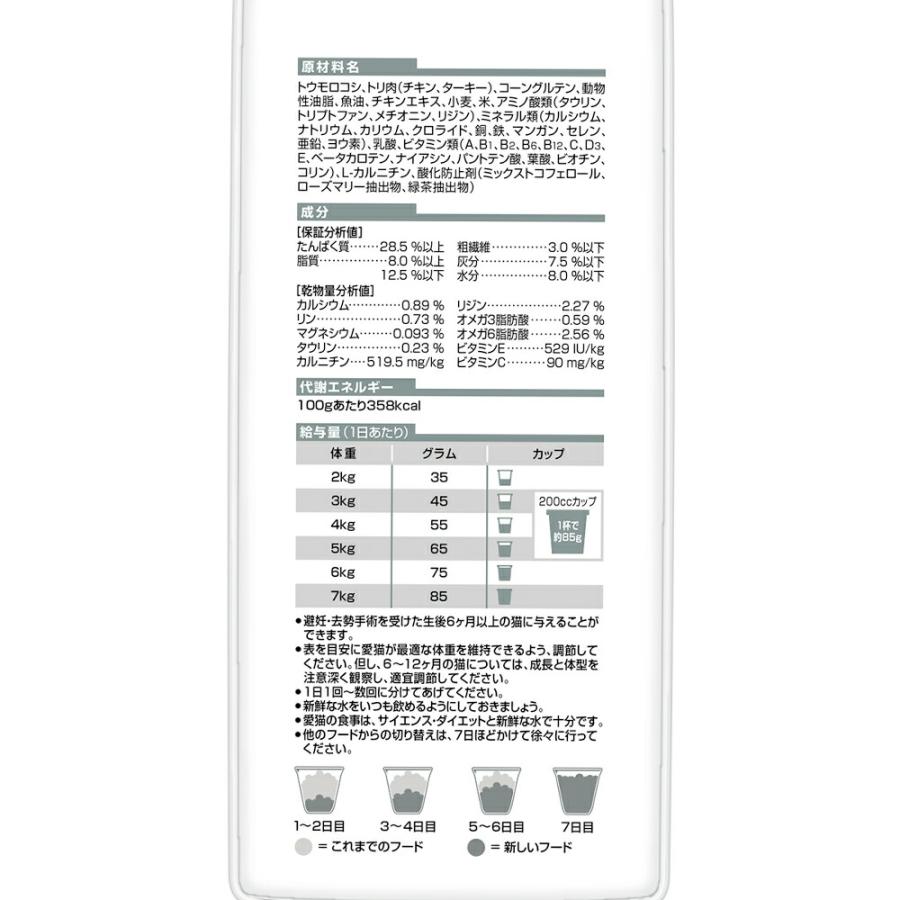 キャットフード　サイエンスダイエット　避妊・去勢猫用　避妊・去勢後〜６歳　チキン　１．２５ｋｇ×６　ヒルズ　猫　ドライフード |  | 02