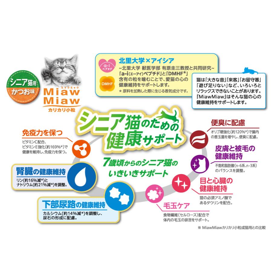 キャットフード　アイシア　ミャウミャウ　カリカリ小粒タイプ　ミドルサイズ　シニア猫用　かつお味　５８０ｇ×１２