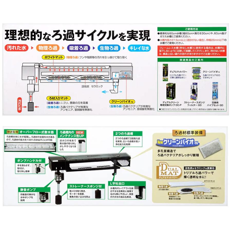 GEX ガラス水槽 マリーナ60cm水槽 ガラスフタ付き＆デュアル