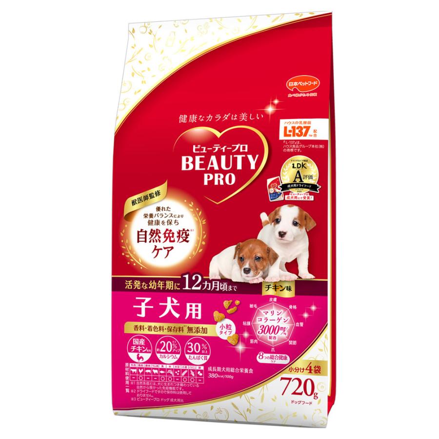 ドッグフード　ビューティープロ　ドッグ　子犬用　１２ヵ月頃まで　７２０ｇ（小分け４袋） | 