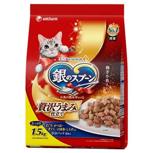 キャットフード 銀のスプーン 贅沢うまみ仕立て まぐろ・かつお・煮干し・白身魚・しらす入り 1.5kg×6袋|チャーム charm PayPayモール店|01