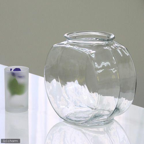 おしゃれなガラス製金魚鉢　太鼓鉢　中（３．８リットル）｜chanet