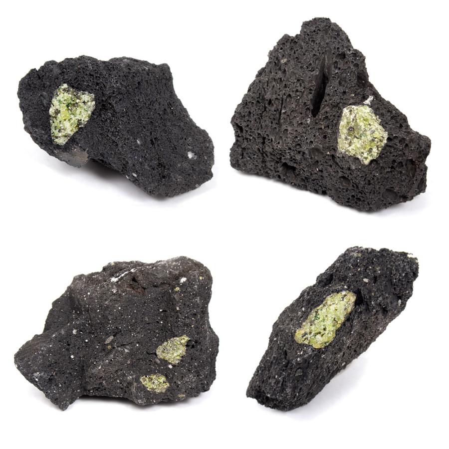 形状お任せ 母岩付き 橄欖石（ペリドット） 1個 黒溶岩石 : チャーム
