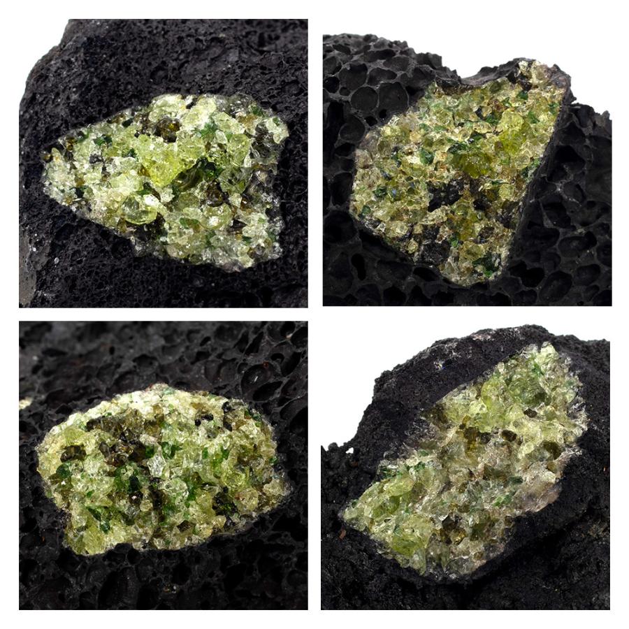 形状お任せ 母岩付き 橄欖石（ペリドット） 1個 黒溶岩石 : チャーム