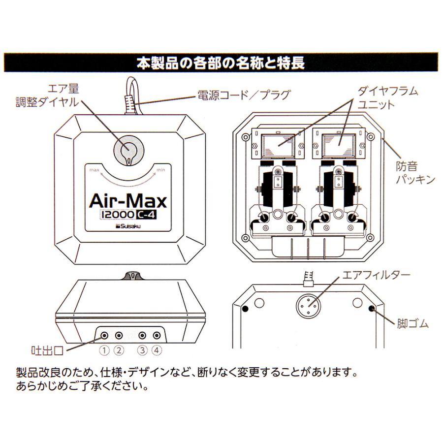 水作 エアーポンプ Air−Max12000 C−4 〜120cm水槽