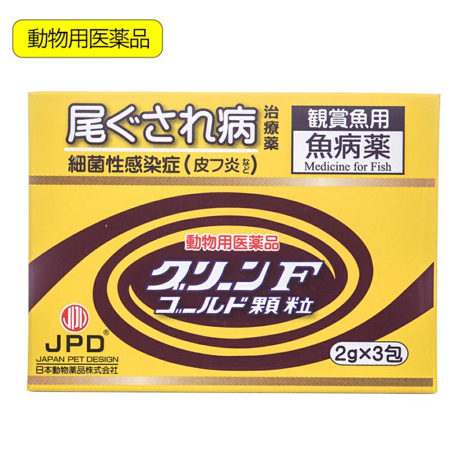 動物用医薬品　観賞魚用魚病薬　ニチドウ　グリーンＦゴールド　顆粒　２ｇ×３包　薬効５〜７日間　水草不可　尾ぐされ症状　細菌性皮フ炎（Yahoo!・charm 第2ヤフー店）