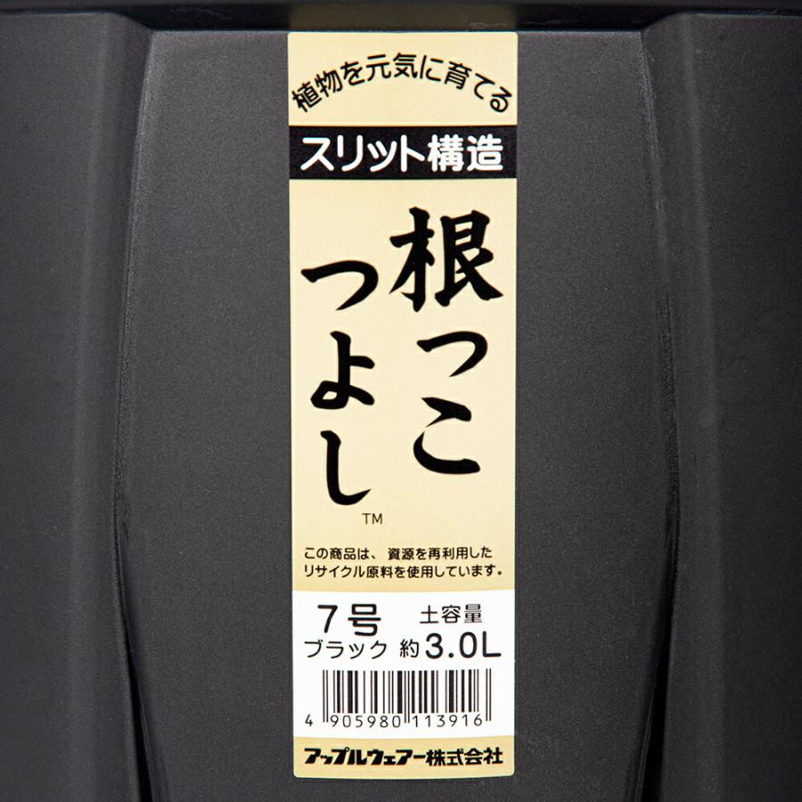 アップルウェアー スリット鉢 根っこつよし 7号 ブラック 植木鉢 黒